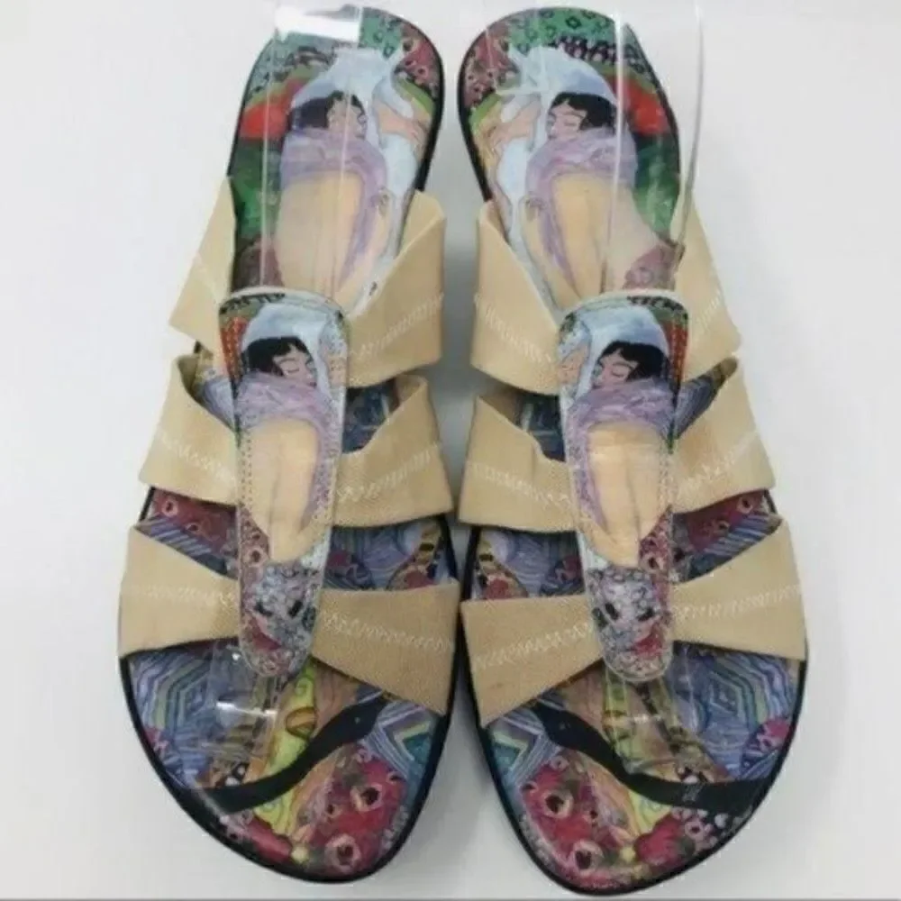 Gustav Klimt womans wedged sandals US 9 work of art BoxO